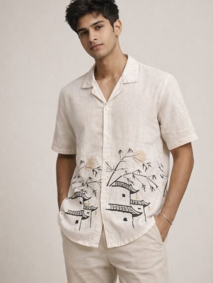White Printed Half Shirt for Men & Premium
