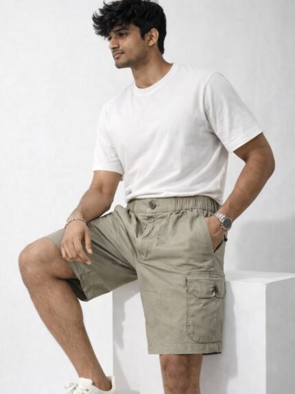Stylish Olive Green Cotton Cargo Shorts for Men