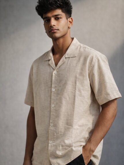 Trendy Cream Plain Half Shirt for Men & Premium