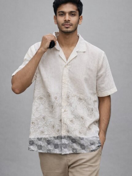 Trendy Printed White Half Shirt for Men & Classic