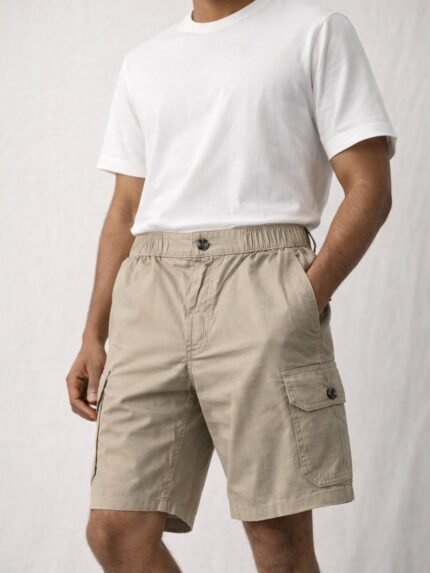 Trendy Cream Cotton Cargo Shorts for Men & Premium