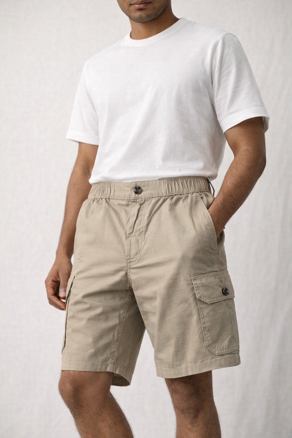 Trendy Cream Cotton Cargo Shorts for Men & Premium Trendy Cream Cotton Cargo Shorts for Men & Premium