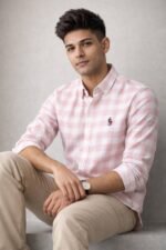 Trendy Checks Baby Pink Full Shirt for Men