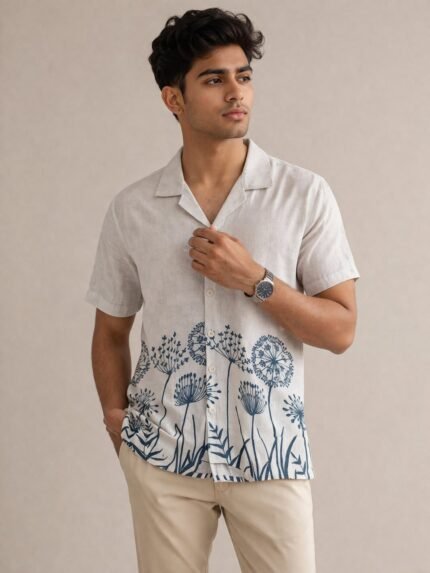 Stylish Printed White Half Shirt for Men & Classic