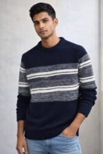 Best Trendy Stripe Navy Blue Full T-Shirt for Men