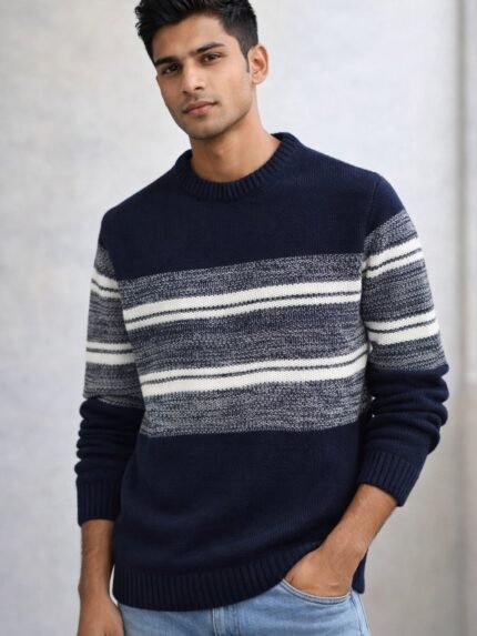 Best Trendy Stripe Navy Blue Full T-Shirt for Men