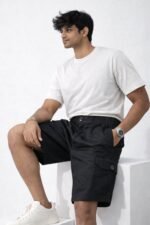 Stylish Black Cotton Cargo Shorts for Men & Premium