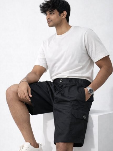 Stylish Black Cotton Cargo Shorts for Men & Premium