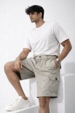 Stylish Cream Cotton Cargo Shorts for Men & Premium
