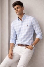 Trendy Checks Sky Blue Full Shirt for Men