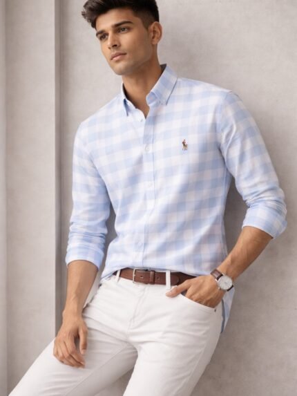 Trendy Checks Sky Blue Full Shirt for Men