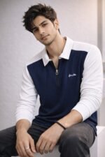 Classic Navy Blue Zip Full T-Shirt for Men & Premium