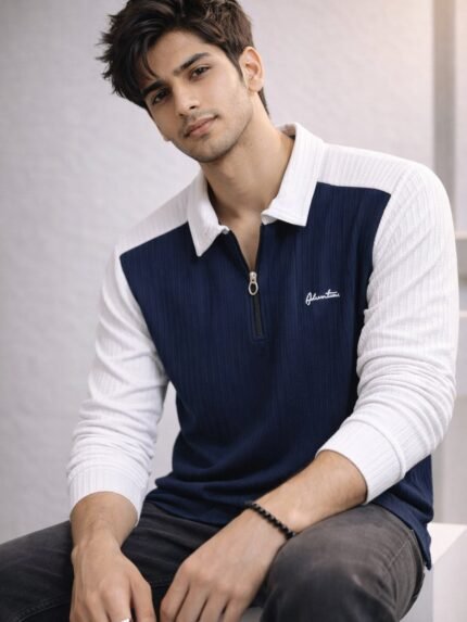 Classic Navy Blue Zip Full T-Shirt for Men & Premium