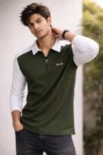 Classic Dark Green Zip Full T-Shirt for Men