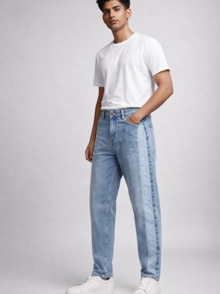 Stylish Ice Blue Baggy Jeans for Men & Premium