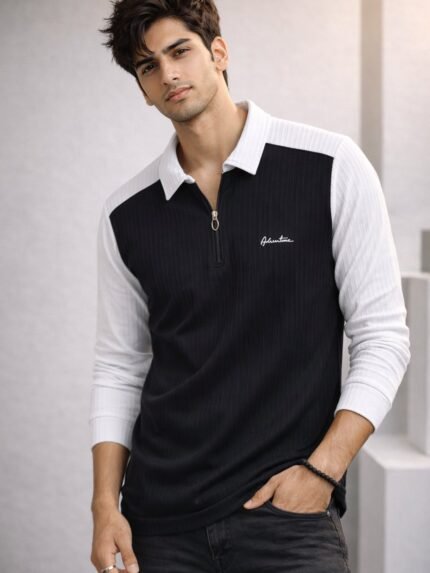 Classic Black Zip Full T-Shirt for Men & Premium
