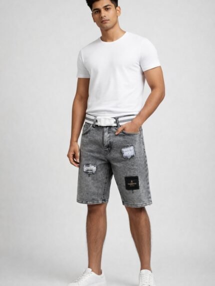 Light Grey Denim Classic Shorts for Men & Premium