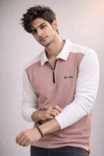 Classic Light Pink Zip Full T-Shirt for Men & Premium