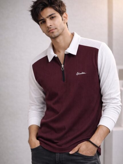 Classic Wine Zip Full T-Shirt for Men & Premium