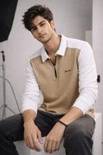 Classic Cream Zip Full T-Shirt for Men & Premium