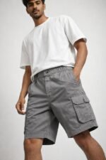 Light Grey Cotton Cargo Shorts for Men