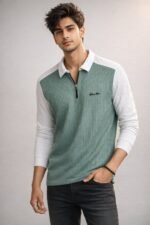 Classic Light Green Zip Full T-Shirt for Men & Premium