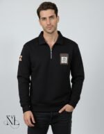 Black Plain Zip Full T-Shirt for Men Stylish