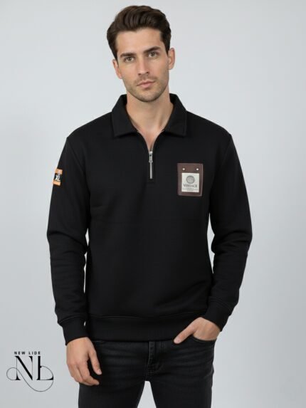 Black Plain Zip Full T-Shirt for Men Stylish