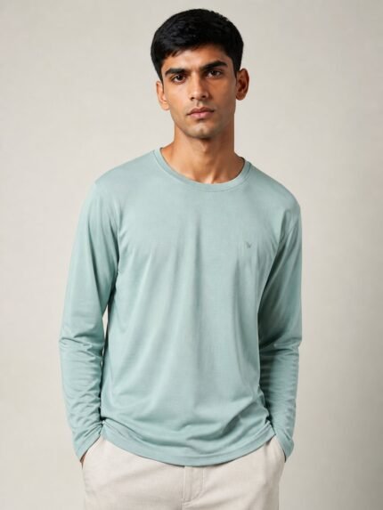 Compression Light Green Plain Full T-Shirt for Men