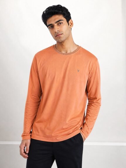 Compression Orange Plain Full T-Shirt for Men