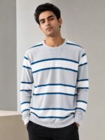 Trendy Light Grey Stripe Full T-Shirt for Men & Classic