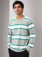 Trendy Light Green Stripe Full T-Shirt for Men & Classic