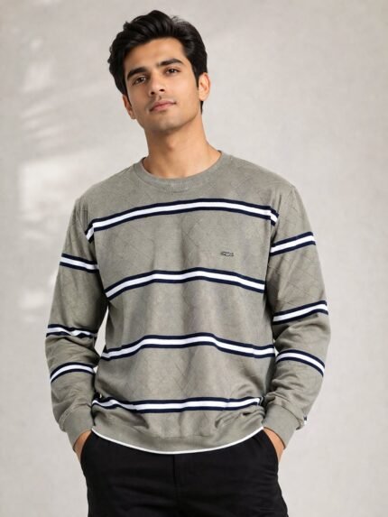 Classic Light Grey Stripe Full T-Shirt for Men Premium