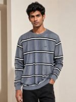 Classic Dark Grey Stripe Full T-Shirt for Men