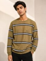 Classic Olive Green Stripe Full T-Shirt for Men