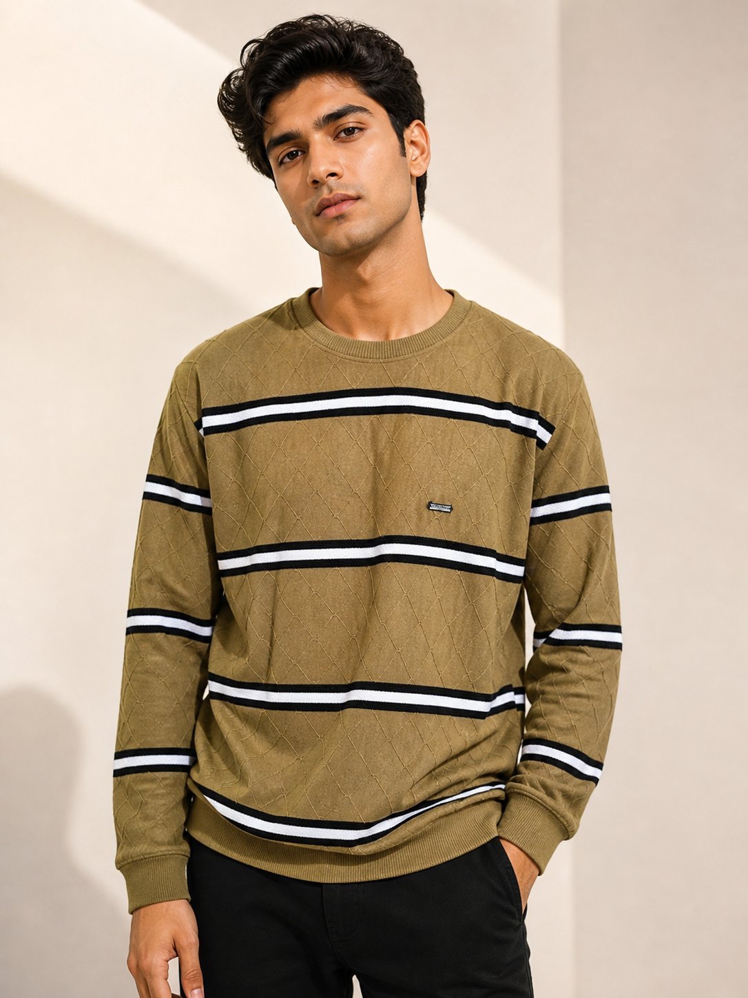 Classic Olive Green Stripe Full T-Shirt for Men Classic Olive Green Stripe Full T-Shirt for Men