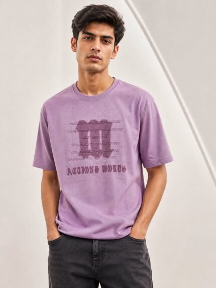 Trendy Dark Pink Printed Half T-Shirt for Men Premium