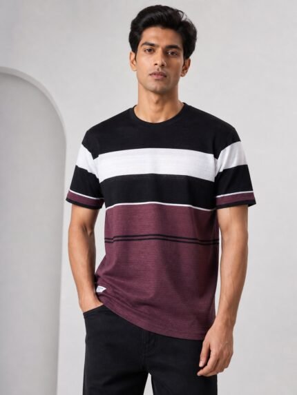 Stylish Black Stripe Half T-Shirt for Men