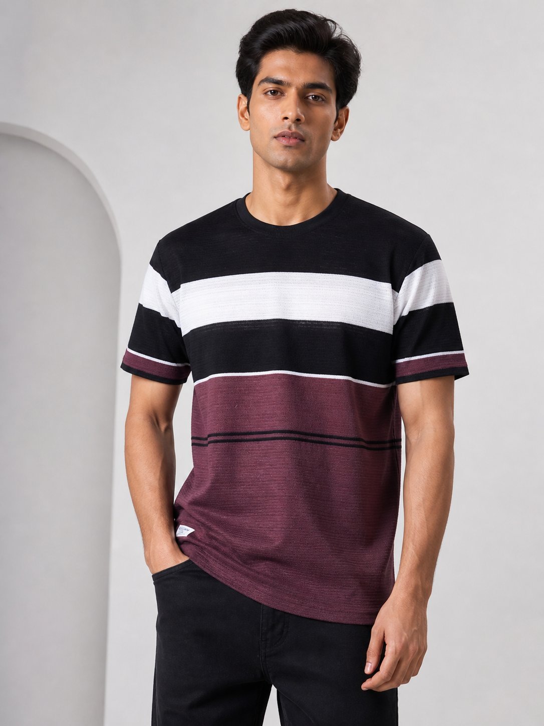 Stylish Black Stripe Half T-Shirt for Men Stylish Black Stripe Half T-Shirt for Men