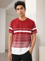 Stylish Maroon Stripe Half T-Shirt for Men