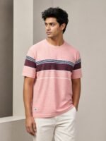 Trendy Pink Stripe Half T-Shirt for Men Premium