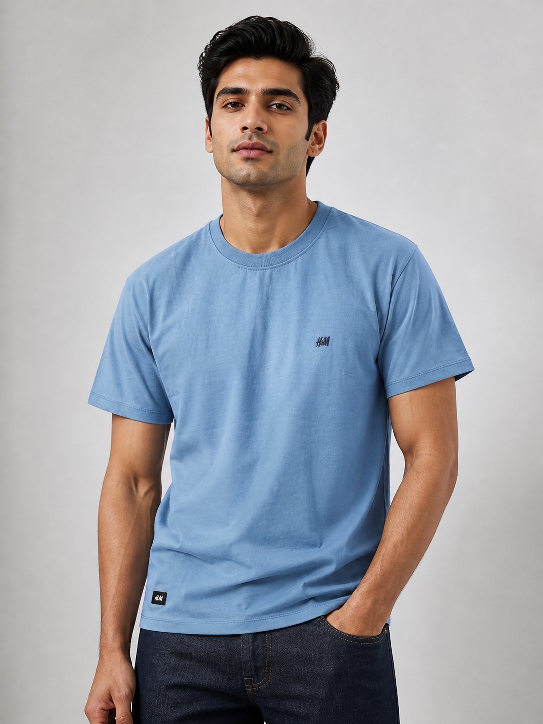 Classic Glaucous Blue Half T-Shirt for Men Classic Glaucous Blue Half T-Shirt for Men