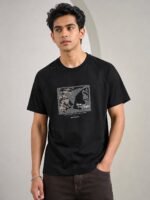 Stylish Black Printed Half T-Shirt for Men