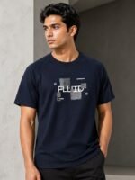 Stylish Navy Blue Printed Half T-Shirt for Men