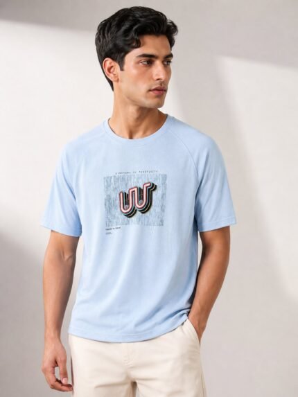 Stylish Sky Blue Printed Half T-Shirt for Men