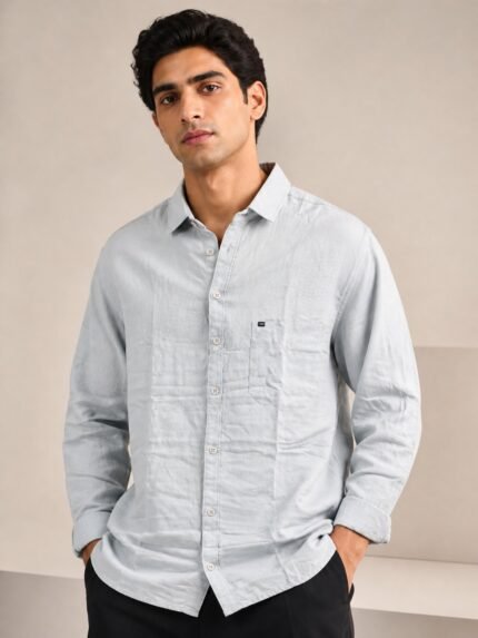 Classic Lite Grey Plain Full Shirt for Men – Cool Comfort