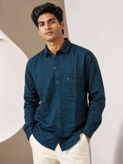 Trendy Teal Blue Plain Full Shirt for Men – A Jewel Tone