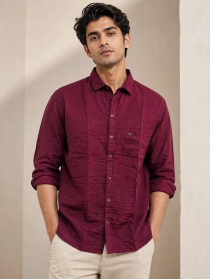 Trendy Maroon Plain Full Shirt for Men – The Ultimate