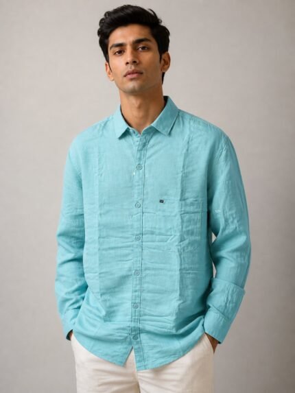 Trendy Lite Green Plain Full Shirt for Men