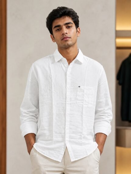 Trendy White Plain Full Shirt for Men – Essential